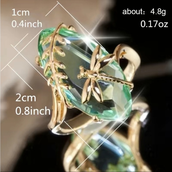 Oval Cut Green Zircon Ring Dragonfly Shaped Women's Ring Silver Plated Delicate - Picture 4 of 6